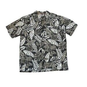 Columbia Shirt Mens Size Large Hawaiian Print Button Up Black/White/Brown Floral